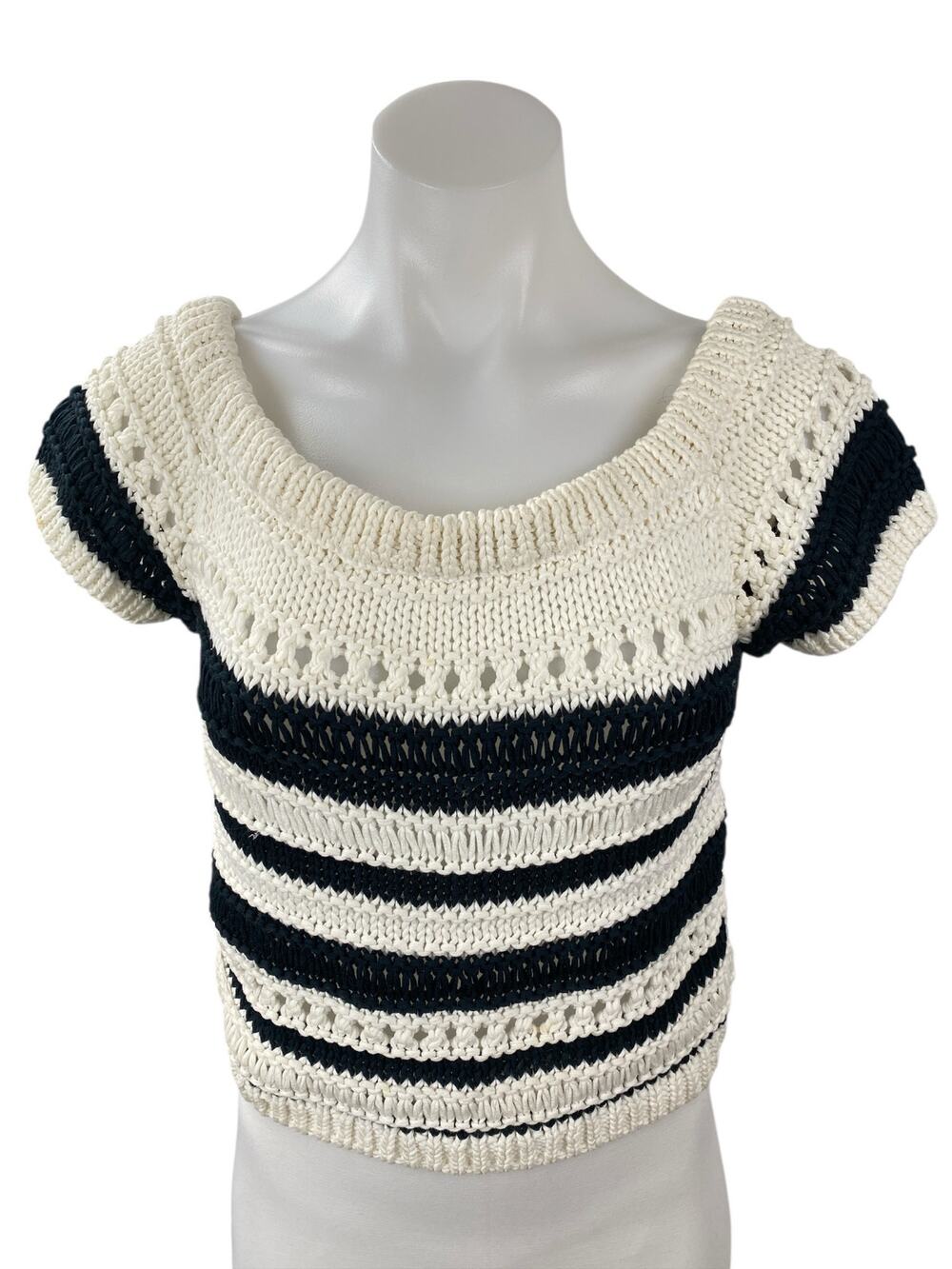 Intermix Yulani Striped Crochet Off Shoulder Short Sleeve Crop Blouse Top Size S